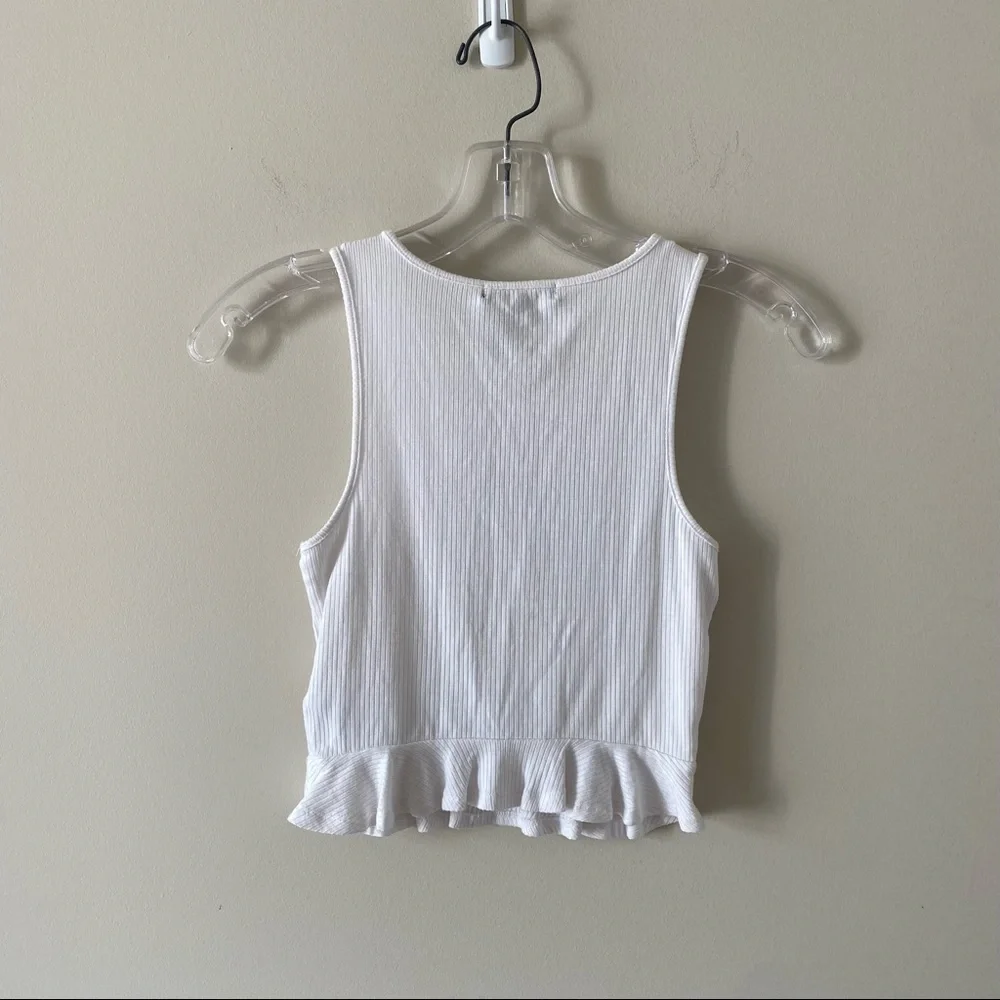 White Ribbed Cropped Tank Top | Ruffles | Forever 21 | Small | NWT - Picture 4 of 7